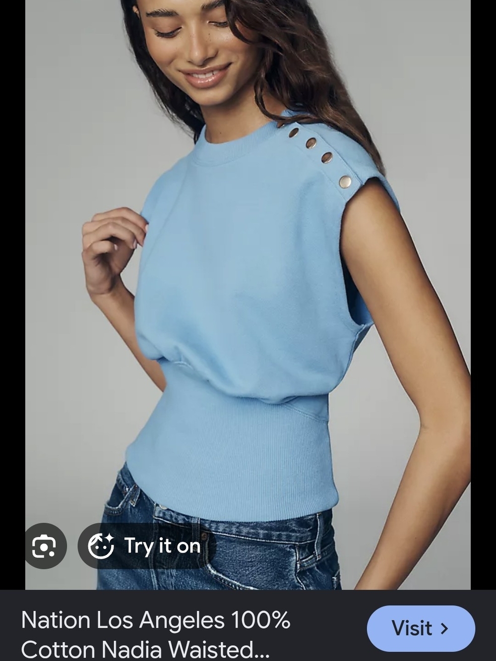 Nations LA Sleeveless Blue Knit Sweatshirt with SNAP Shoulder 158 RETAIL CURRENT - Picture 2 of 7